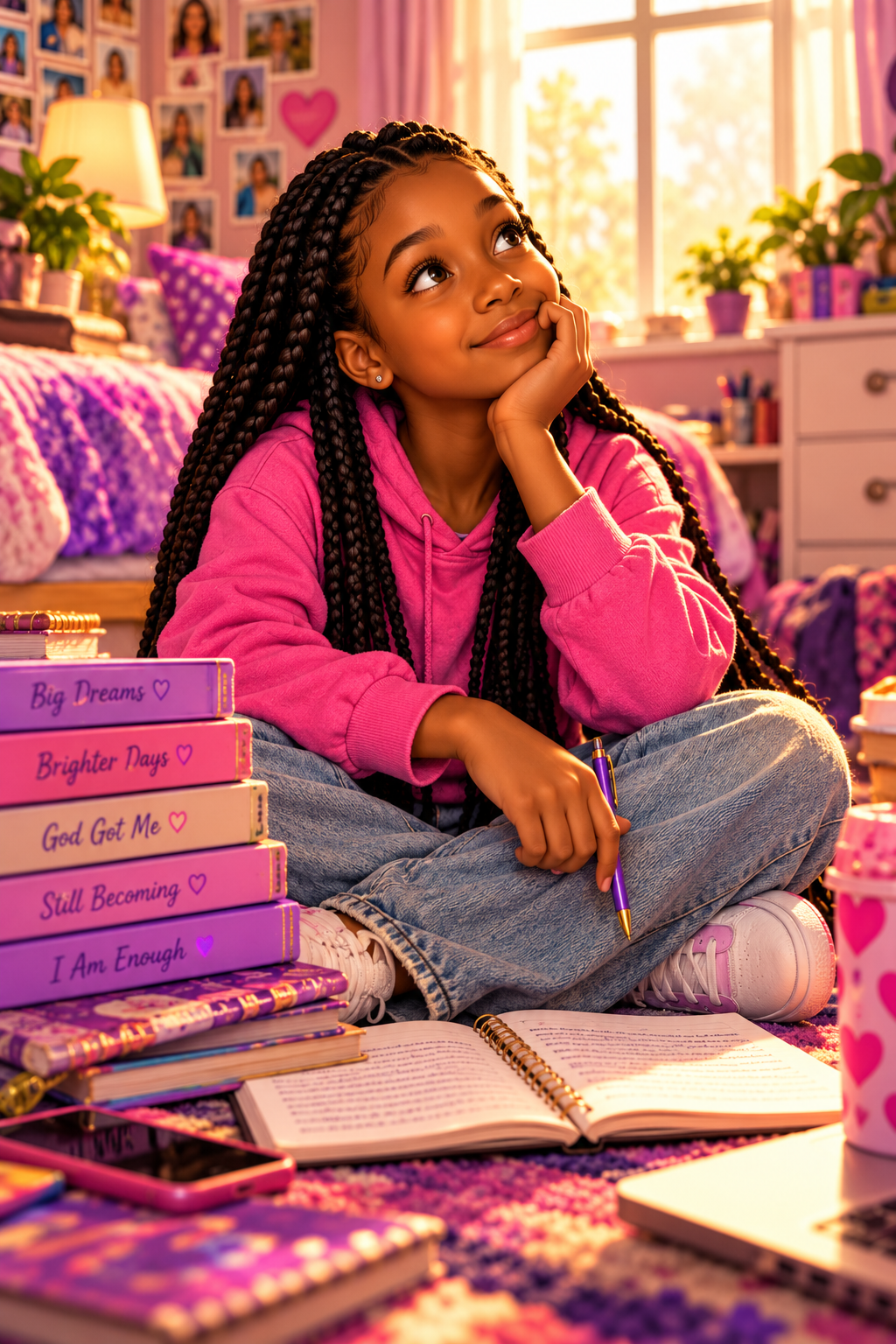Ebony Reed sitting in her bedroom